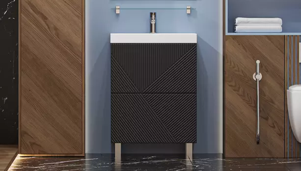 Тумба с раковиной Velvex Edge 60.2Y напольная, графит