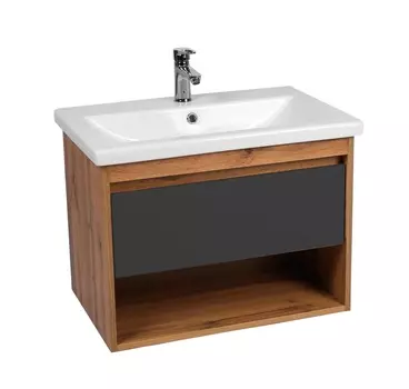 Тумба с раковиной Viant Бостон 60 подвесная, 1 ящик, дуб вотан/графит