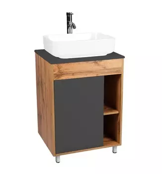 Тумба с раковиной Viant Бостон 65 напольная, со столешницей, дуб вотан/графит