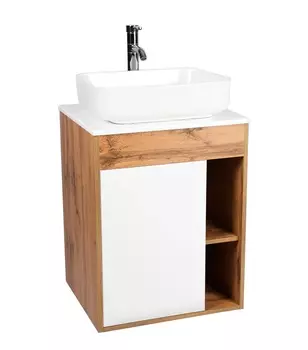 Тумба с раковиной Viant Бостон 65 подвесная, со столешницей, дуб вотан/белый