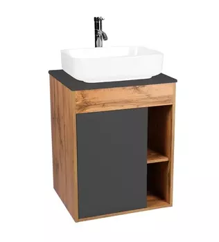 Тумба с раковиной Viant Бостон 65 подвесная, со столешницей, дуб вотан/графит