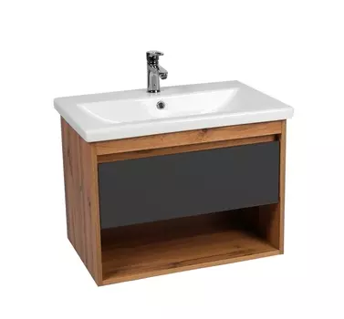 Тумба с раковиной Viant Бостон 70 подвесная, 1 ящик, дуб вотан/графит