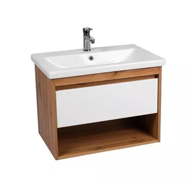 Тумба с раковиной Viant Бостон 80 подвесная, 1 ящик, дуб вотан/белый
