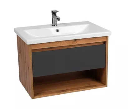 Тумба с раковиной Viant Бостон 80 подвесная, 1 ящик, дуб вотан/графит