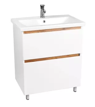 Тумба с раковиной Viant Мальта 60 напольная, 2 ящика, белый/дуб вотан
