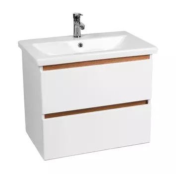 Тумба с раковиной Viant Мальта 60 подвесная, 2 ящика, белый/дуб вотан