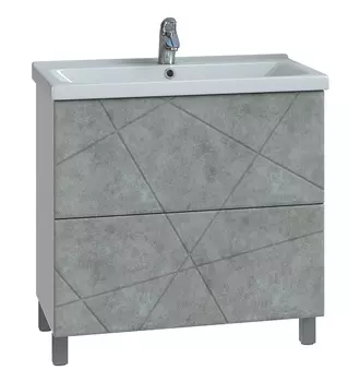 Тумба с раковиной Vigo Geometry 80 напольная, 2 ящика, бетон (раковина Neo)