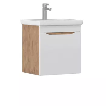 Тумба с раковиной Vigo Grani 50 подвесная, 1 ящик, дуб золотой/белый (раковина Como 50)