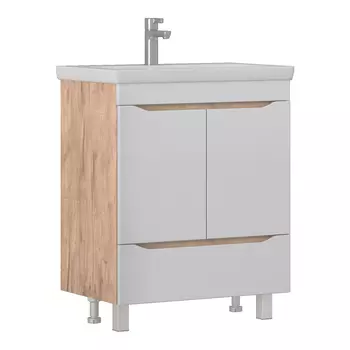 Тумба с раковиной Vigo Grani 70 напольная, 1 ящик, 2 дверцы, дуб золотой/белый (раковина Como 70)