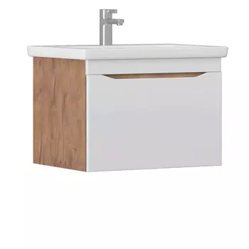 Тумба с раковиной Vigo Grani 70 подвесная, 1 ящик, дуб золотой/белый (раковина Como 70)