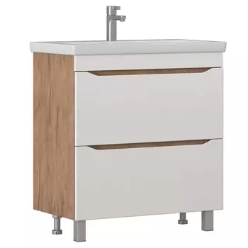 Тумба с раковиной Vigo Grani 80 напольная, 2 ящика, дуб золотой/белый (раковина Como 80)