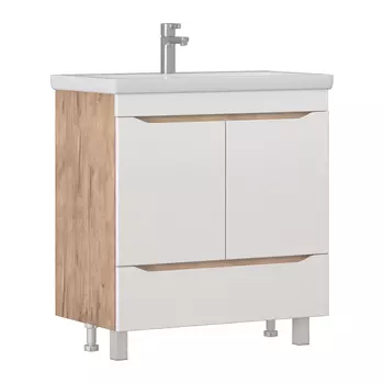 Тумба с раковиной Vigo Grani 80 напольная, 1 ящик, 2 дверцы, дуб золотой/белый (раковина Como 80)