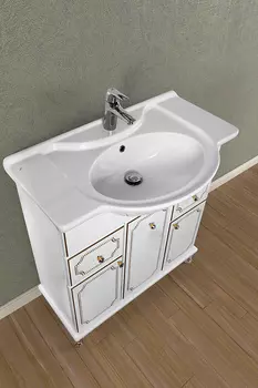 Тумба с раковиной Vod-Ok Мариэль 85 белая/золото