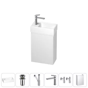 Тумба с раковиной Wellsee WC Area 40 L подвесная, белый матовый (донный клапан, сифон, смеситель, угловые вентили (цвет набора хром))