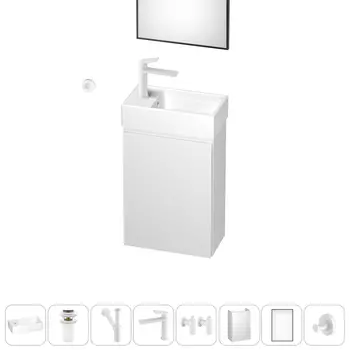 Тумба с раковиной Wellsee WC Area 40 L подвесная, белый (зеркало, донный клапан, сифон, смеситель, угловые вентили, крючок (цвет набора белый))