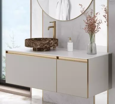 Тумба со столешницей Armadi Art Quatro 2 120 подвесная, с подсветкой, cashmere/золото матовое