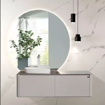 Тумба со столешницей Black&White Universe 140 L подвесная 7838 glossy light grey/8885 armani ash