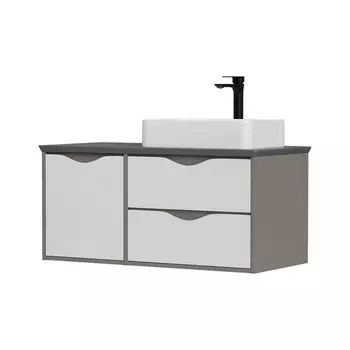Тумба со столешницей Equil Smile 100.2Y.1D подвесная, белый/лен антрацит (раковина справа)