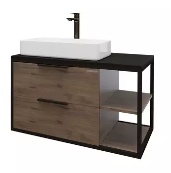 Тумба со столешницей Grossman Лофт 90 подвесная, 2 ящика, веллингтон/металл черный (раковина Grossman GR-3031)