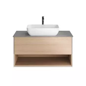 Тумба со столешницей Kerama Marazzi Plaza Modern 100 подвесная, 1 ящик, 1 ниша, дуб виченца/белый