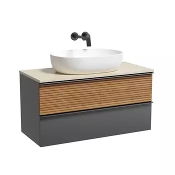 Тумба со столешницей Sancos Delta 100 подвесная, столешница kreman, дуб красный/графит (без отверстия под смеситель)