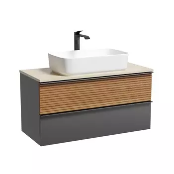 Тумба со столешницей Sancos Delta 100 подвесная, столешница kreman, дуб красный/графит (с отверстием под смеситель)