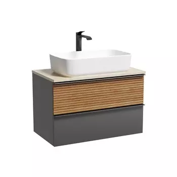 Тумба со столешницей Sancos Delta 80 подвесная, столешница kreman, дуб красный/графит (с отверстием под смеситель)