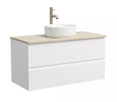 Тумба со столешницей Sancos Snob R 100 подвесная, столешница kreman, Bianco (с отверстием под смеситель)