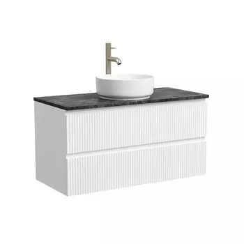 Тумба со столешницей Sancos Snob R 100 подвесная, столешница black sky, Bianco (с отверстием под смеситель)