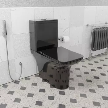 Унитаз-компакт CeramaLux 9125-18 безободковый, черный глянцевый