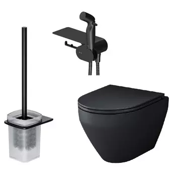 Унитаз подвесной Am.Pm Spirit V2.0 CK70H1103B безободковый, с микролифтом, с гигиеническим душем и ершиком, черный