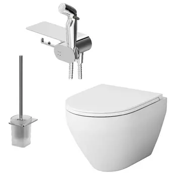 Унитаз подвесной Am.Pm Spirit V2.0 CK70H1003W безободковый, с микролифтом, с гигиеническим душем и ершиком