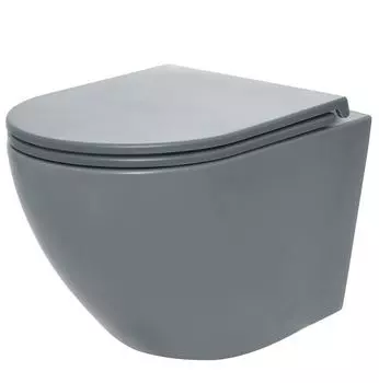 Унитаз подвесной AQUAme AQM2002MGR безободковый, с микролифтом, серый матовый