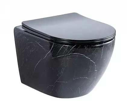 Унитаз подвесной CeramaLux NС 2212BM безободковый, черный мрамор