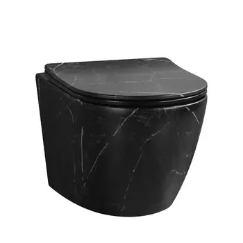 Унитаз подвесной Ceruttispa Sella aria Tornado MMB CT9530 безободковый, с микролифтом, черный мрамор матовый