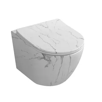 Унитаз подвесной Ceruttispa Sella aria Tornado MMW CT9530 безободковый, с микролифтом, белый мрамор матовый