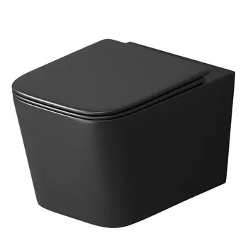 Унитаз подвесной Grossman GR-4404BMSQ безободковый с тонкой крышкой, черный матовый