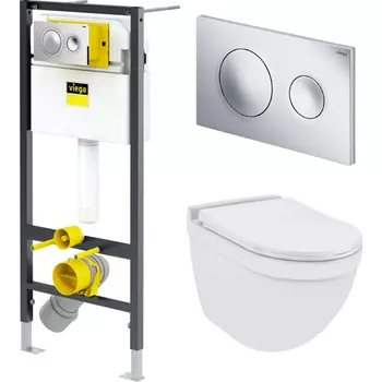 Унитаз подвесной с инсталляцией и кнопкой Viega Prevista Dry VIEGA-WC-SET-10