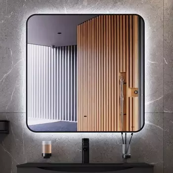 Зеркало Bond Loft 80х80 с LED-подсветкой и бесконтактным сенсором, черный