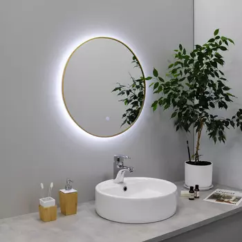 Зеркало Fixsen FX-1070G 70х70 см, золото-сатин, с LED подсветкой