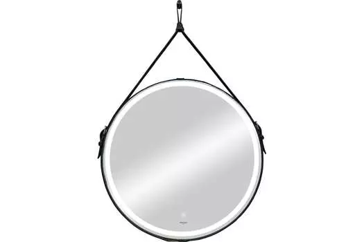 Зеркало Reflexion Skin 65 см с подсветкой, сенсором, на ремне из натуральной черной кожи