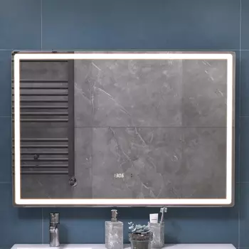 Зеркало Vigo Geometry Luxe 100х70 с подсветкой, бесконтактное включение (на взмах), функция антизапотевания, часы