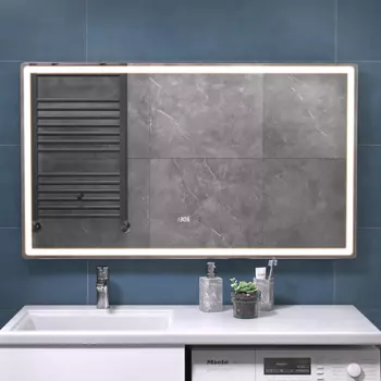 Зеркало Vigo Geometry Luxe 120х70 с подсветкой, бесконтактное включение (на взмах), функция антизапотевания, часы