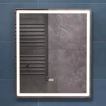 Зеркало Vigo Geometry Luxe 60х70 с подсветкой, бесконтактное включение (на взмах), функция антизапотевания, часы