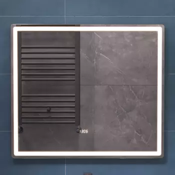 Зеркало Vigo Geometry Luxe 80х70 с подсветкой, бесконтактное включение (на взмах), функция антизапотевания, часы