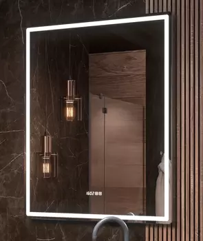 Зеркало Vigo Roberta Luxe 80 с подсветкой, часами, бесконтактное управление (на взмах), функция антизапотевания