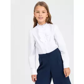 Блузка с жабо для девочек (белый, 140/ 10-11 YEARS)
