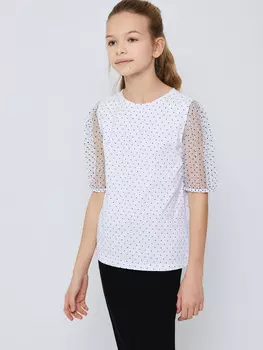 Блузка в горошек для девочек (белый, 134/ 9-10 YEARS)