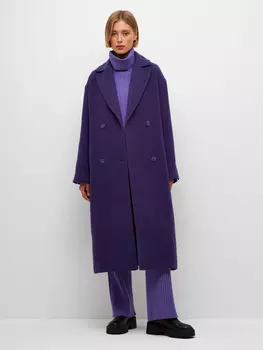 Двубортное пальто с добавлением шерсти (фиолетовый, M)