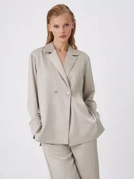 Двубортный сатиновый жакет (белый, S)